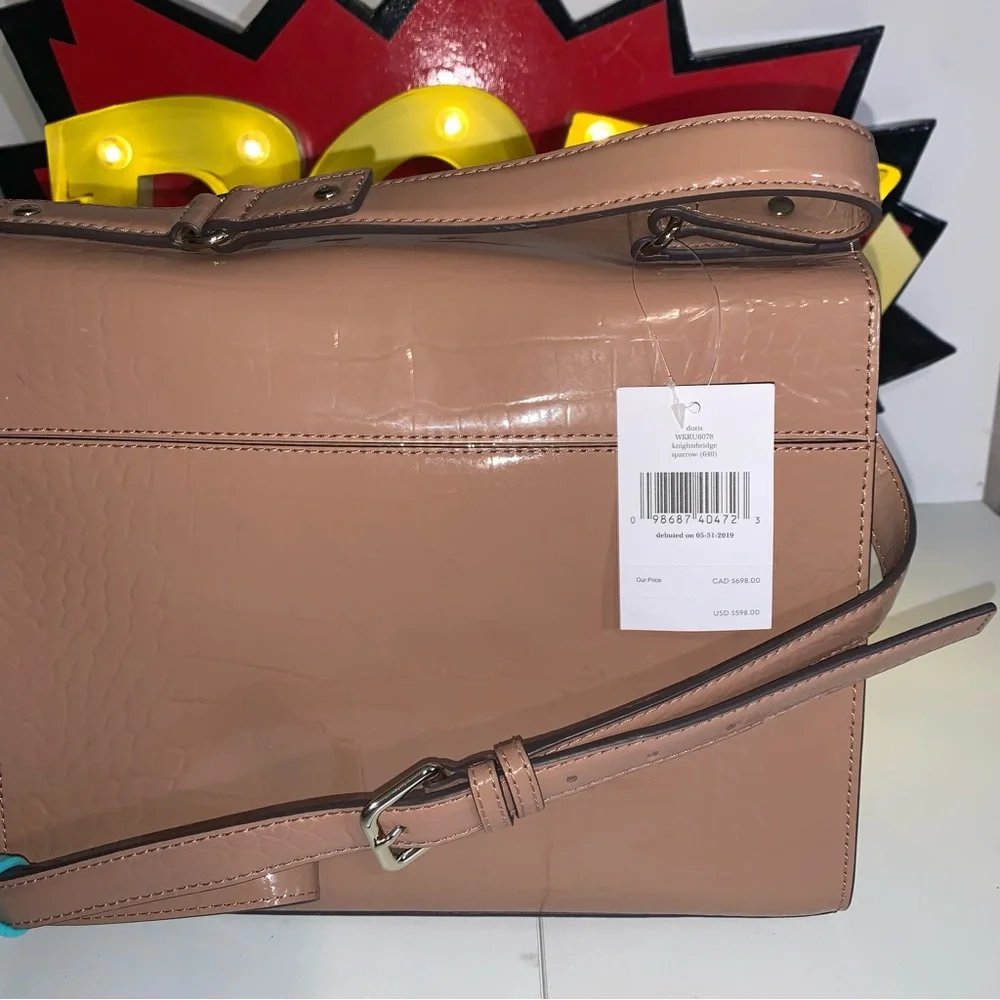KATE SPADE NEW YORK Knightsbridge Glossy Croco-Embossed Doris Sparrow Satchel